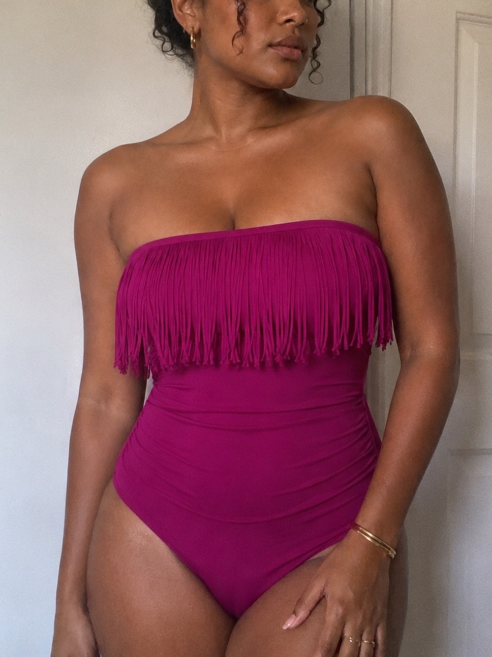 Swimsuits For All Pink‎ Fringe Bandeau One Piece Size 24 Coastal Cowgirl Resort